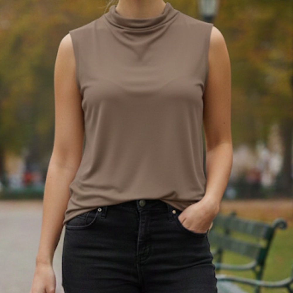 Zara Taupe Sleeveless Mock Neck Top Medium | Minimalist Neutral Basic size M